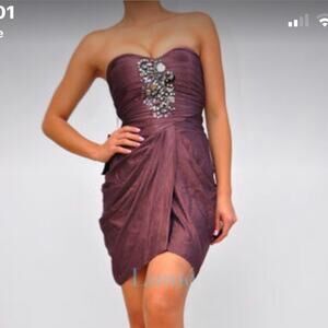 Bebe strapless mini dress with embellishments ruching & tu;ip skirt size xs